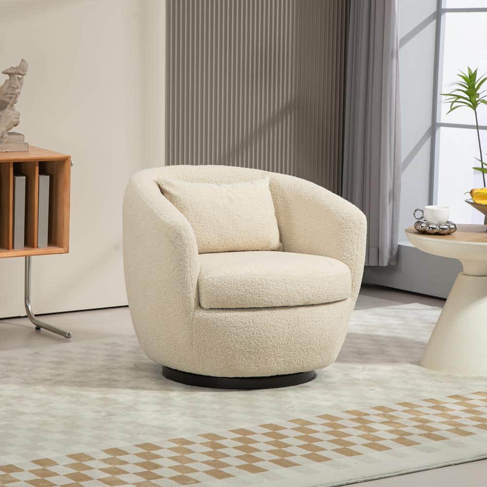JUJABU Beige Teddy Fabric Swivel Armchair with Storage for Bedroom FA8 ...