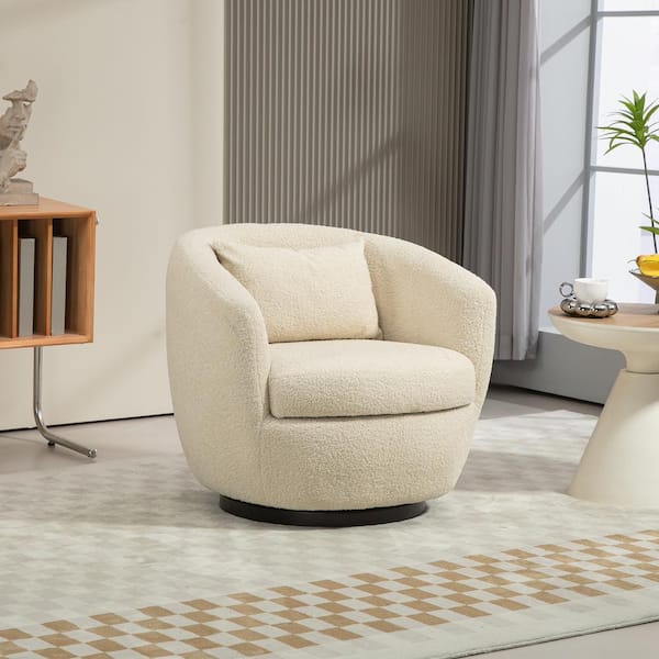 Beige Teddy Fabric Swivel Armchair with Storage for Bedroom