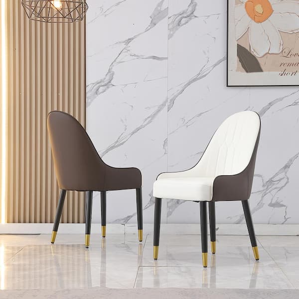 FORCLOVER Black and White PU Leather Upholstered Modern Dining Chair with Solid Wood Legs (Set of 2)