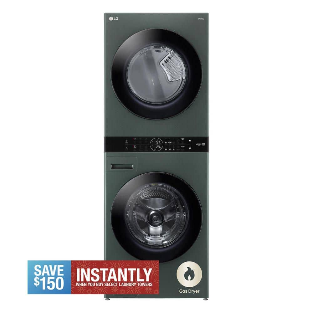 WashTower Stacked SMART Laundry Center 4.5 Cu.Ft. Front Load Washer & 7.4 Cu.Ft. Gas Dryer in Nature Green w/ Steam