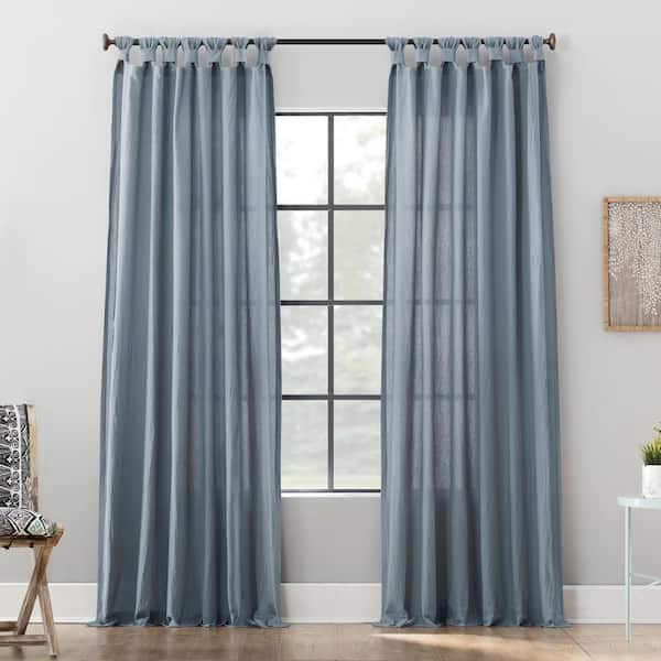 Sun Zero Sarro Washed Cotton Storm Blue Cotton 52 in. W x 95 in. L Tab Top Light Filtering Curtain (Single Panel)