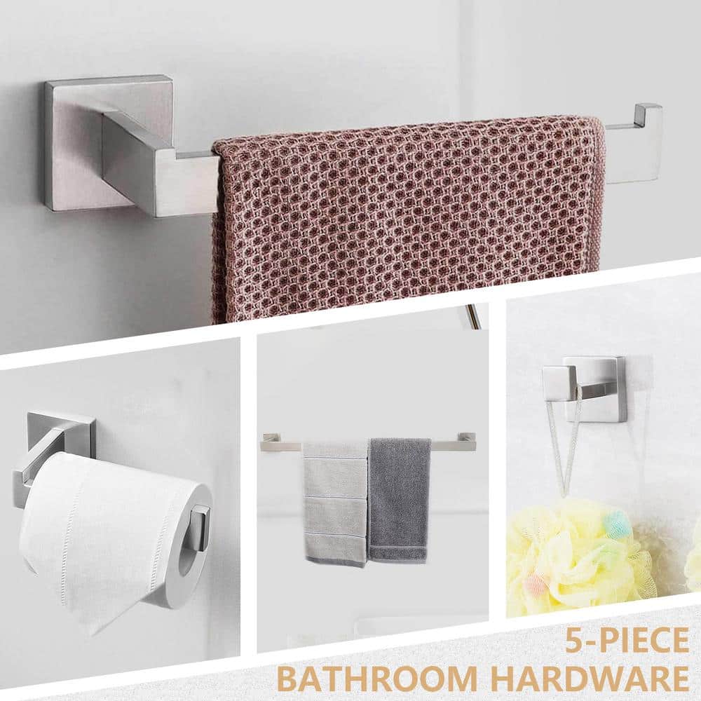 Brushed Nickel 5-Piece Stainless Steel Bathroom Hardware Set