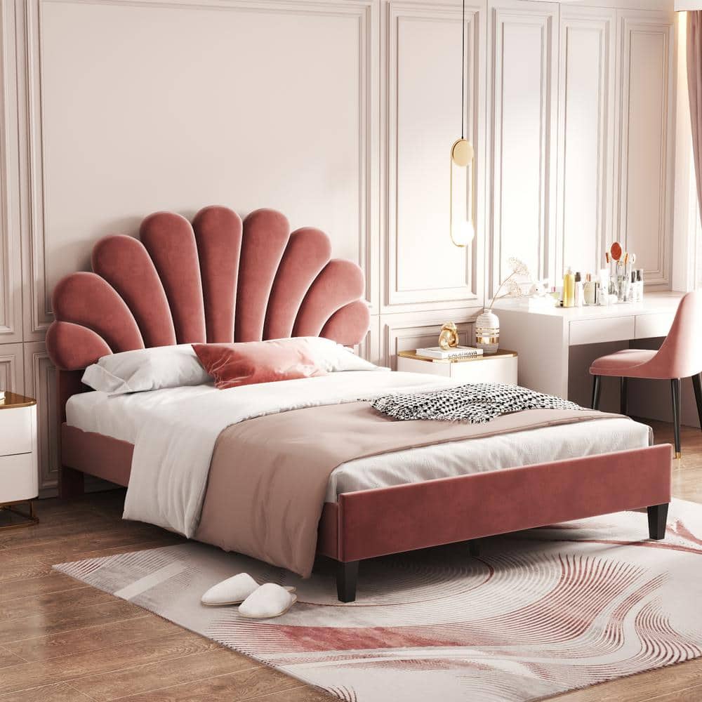 Harper & Bright Designs Bean Paste Red Wood Frame Upholstered Full Size ...