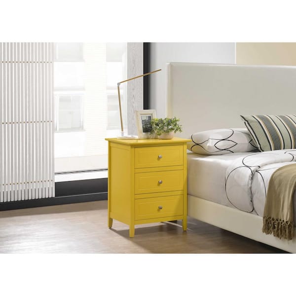AndMakers Daniel 3-Drawer Yellow Nightstand (25 in. H x 19 in. W x 15 in. D)