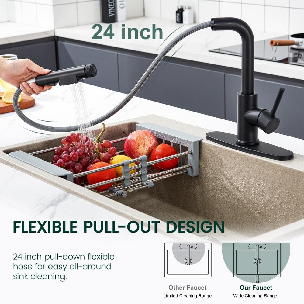 Matte Black Stainless Steel Pull-Out Spray Kitchen Faucet