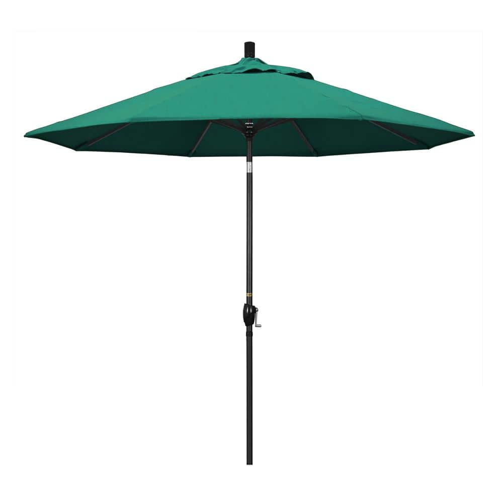 California Umbrella 9 ft. Stone Black Aluminum Push Button Tilt Crank Lift Market Patio Umbrella in Spectrum Aztec Sunbrella