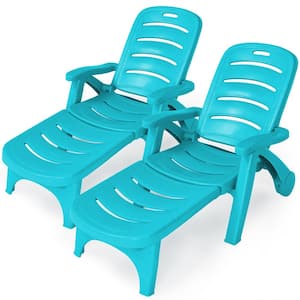 2-Piece Plastic Outdoor Chaise Lounge Chair 5-Position Folding Recliner for Beach Poolside Backyard Turquoise