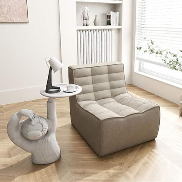 Magic Home 27.56 in. Khaki Armless Linen Modular Straight Sofa Fireside Lazy Floor Couch Chair for Living Room, Apartment