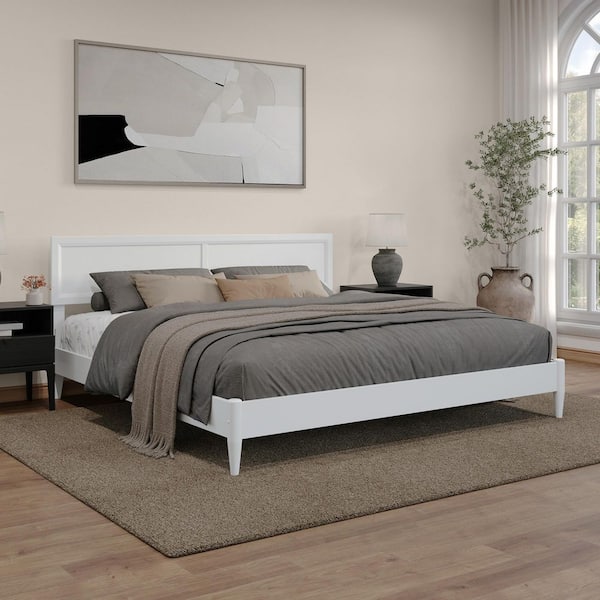 AFI Sophia White Solid Wood Frame King Low Profile Platform Bed