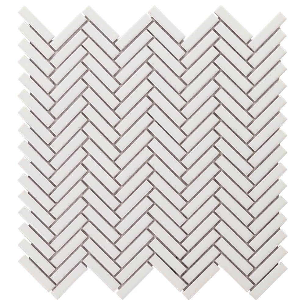 White Herringbone 11x11 Glossy Porcelain Mosaic Tile