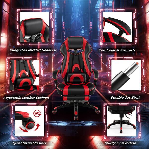 Costway PU leather Adjustable Gaming Chair in Black & Red with