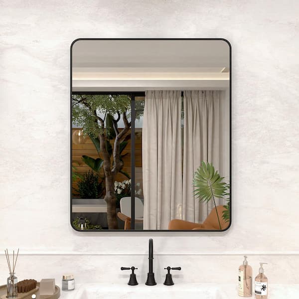 Vista 30 in. W x 36 in. H Rectangular Framed Wall Bathroom Vanity Mirror in Matte Black