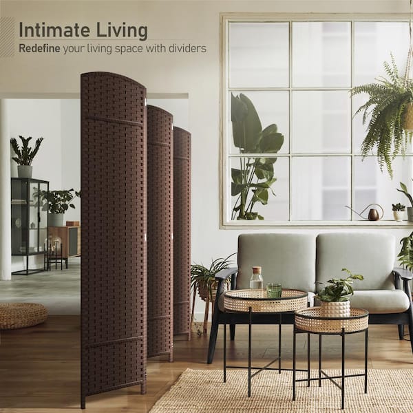 6-Panel Room Divider 6 ft. Tall, Extra Wide Double Hinged Privacy Screen Panels, Partition Room Dividers, Brown Solid