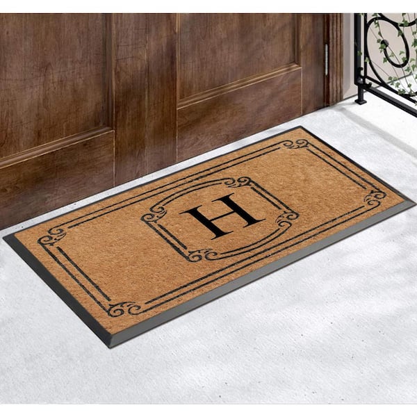A1HC Heavy Duty Single/Double door, Hand-Crafted Black/Beige 30 in. x 48 in. Coir and Rubber Monogrammed H Doormat