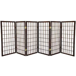 3 ft. Short Window Pane Shoji Screen - Walnut - 6 Panels