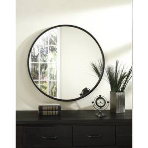Medium Round Black Contemporary Mirror 25 59 In H X W Medium Round Black Contemporary Mirror, Black Round Wall Mirror With Decorative Handle