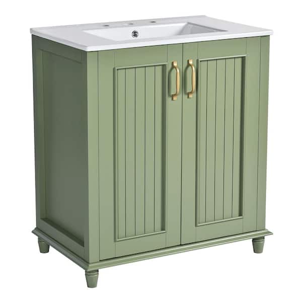30 in. W x 18 in. D x 33 in. H Bathroom Green Linen Cabinet