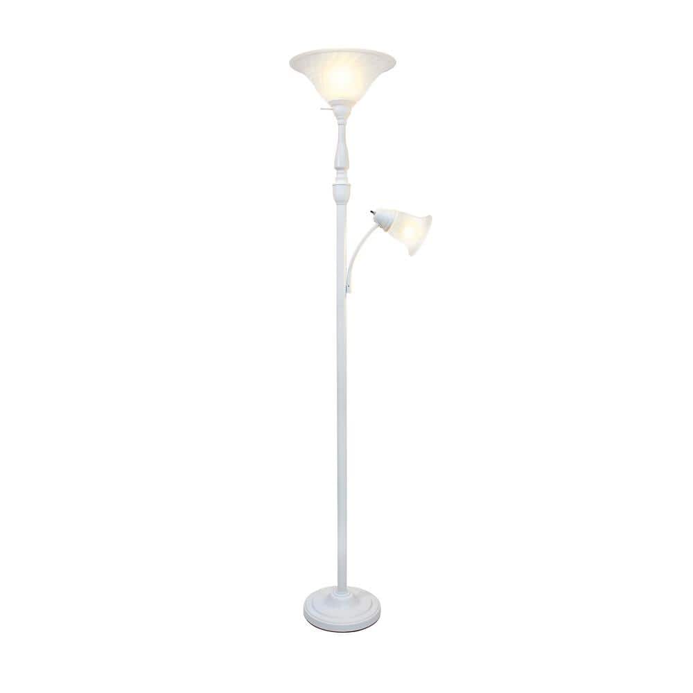 White Adjustable 3-Way Switch Floor Lamp with Marble Glass Shade