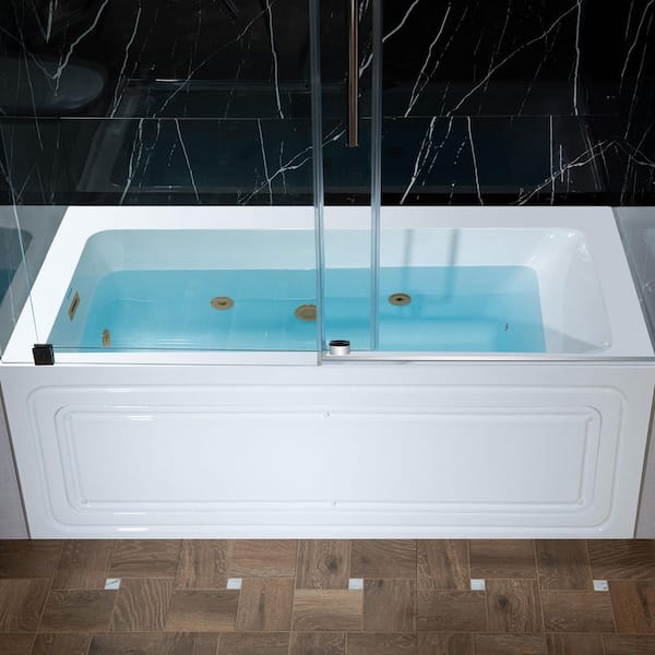 60 in. x 32 in. Whirlpool and Heated Bathtub with Brushed Gold Left Drain in White