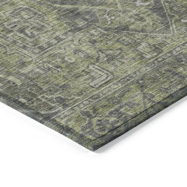 Moss Green and Gray 10 ft. x 14 ft. Woven Oriental Rectangle Indoor/Outdoor Area Rug