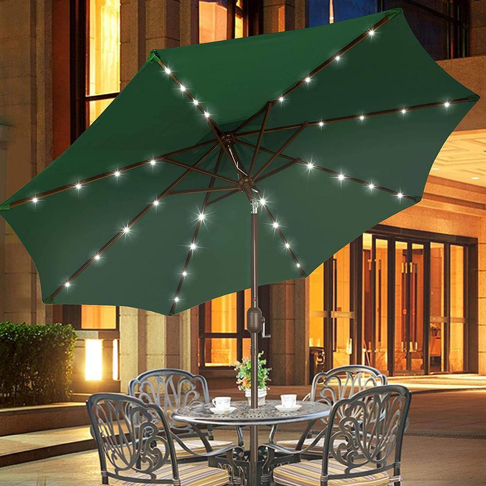 9 ft Dark Green Aluminum Market Umbrella with LED Lights