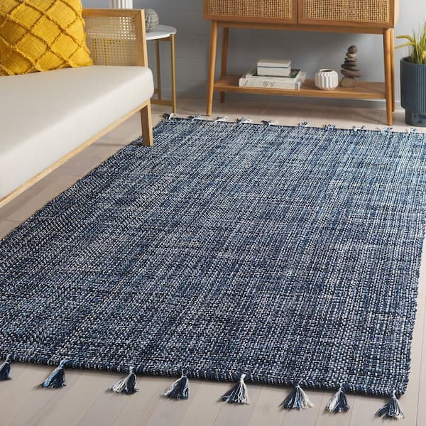 Montauk 8 ft. x 10 ft. Navy Distressed Solid Fringe Area Rug