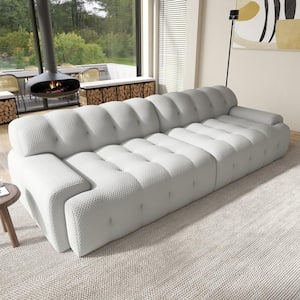 102.4 in. W Square Arm Knit Fabric Rectangle Waffle Sofa in Gray