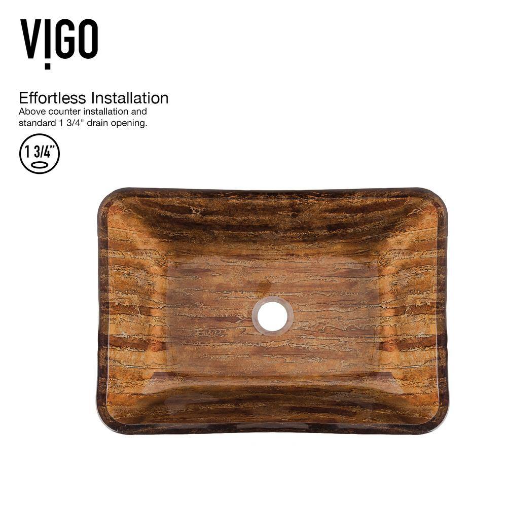 Amber Rectangular Glass Vessel Sink with Faucet