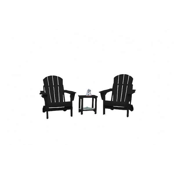 Black HDPE Woodgrain Adirondack Set with 350 lb. Capacity (2 plus 1)​