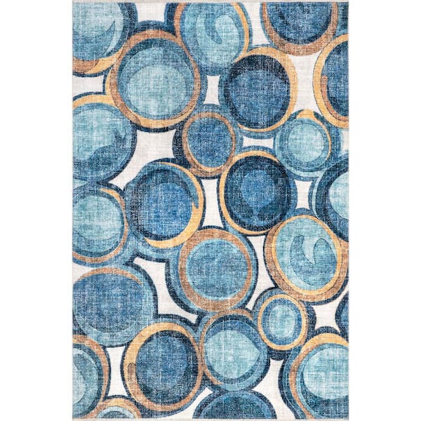 Avie Bubbles Machine Washable Area Rug Blue 3 ft. x 5 ft. Accent Rug