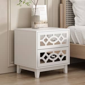 2-Mirrored Drawers White Paint Finish Wood Nightstands With Mirror 15.7 in. D x 18.9 in. W x 19.7 in. H