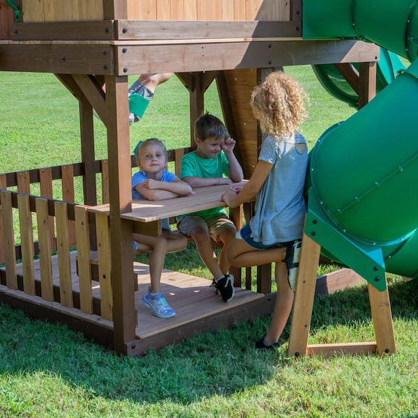 Backyard Discovery Skyfort Outdoor Playground Set w/ Tube Slide