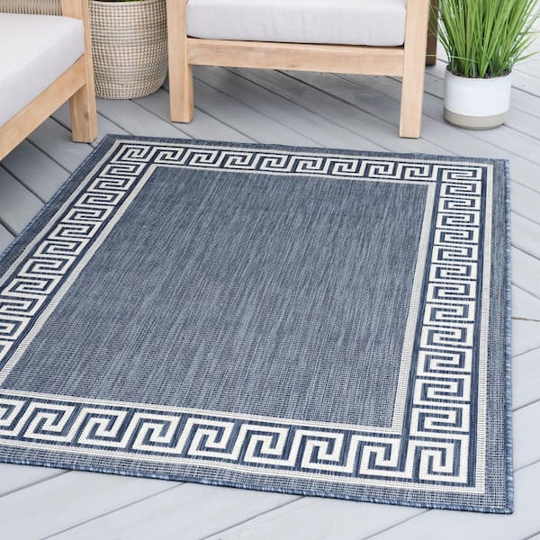 Eco Greek Key Navy 9 ft. x 12 ft. Indoor/Outdoor Area Rug