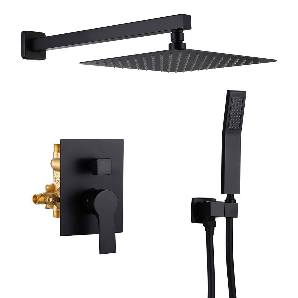 Pomelo 1-Spray Patterns with 10 in. Wall Mount Dual Shower Heads with Rough-in Valve Body and Trim in Matte Black price history on PriceWatchPro
