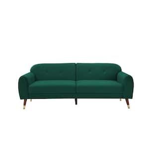 75.5 in.Green Polyester Fabric 2-Seater Loveseat with Wood Legs