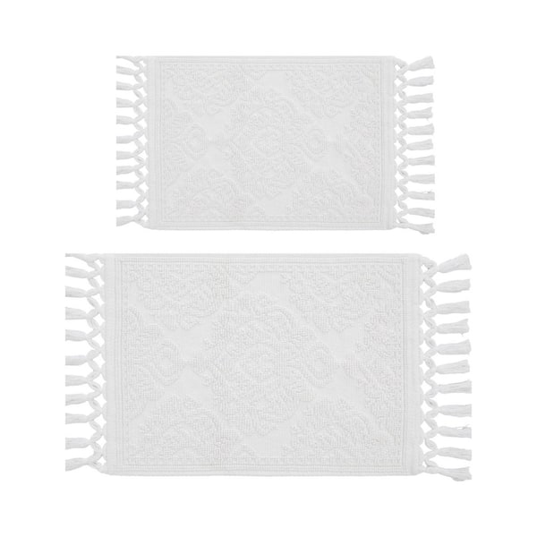 Ricardo Cotton Fringe 17 in. x 31 in./21 in. x 41 in. 2-Piece Bath Rug Set in White