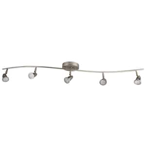 52 in. 5-Light Brushed Nickel Integrated LED Flush Mount Ceiling and Wall Light