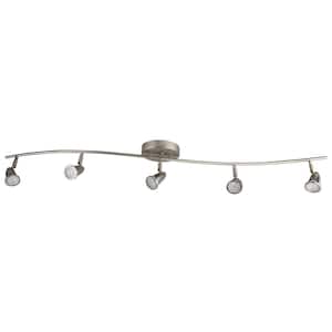 52 in. 5-Light Brushed Nickel Integrated LED Flush Mount Ceiling and Wall Light