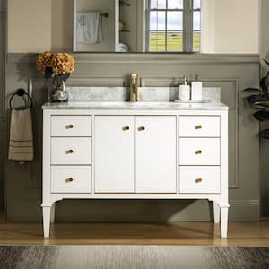 Roma 49 in. W x 22 in. D Bath Vanity in White with Marble Vanity top in Carrara White with White Basin