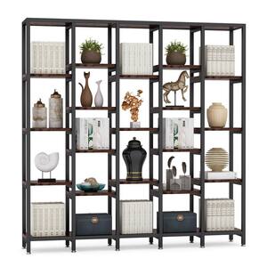 Perry 69.7 in. W Rustic Brown 19 Shelf Etagere Bookcase with Open Storage Shelves and Metal Frame