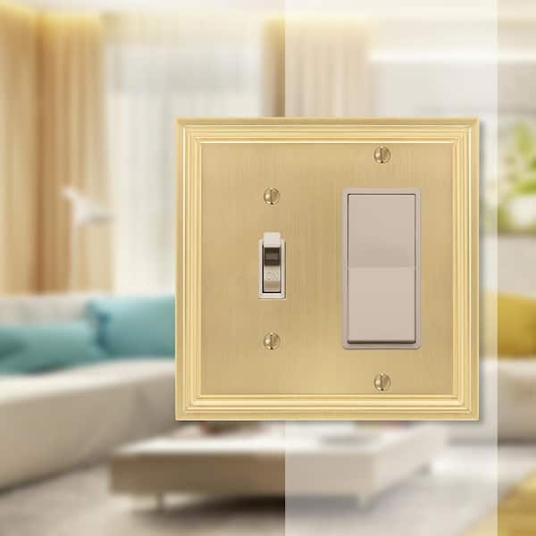 Hallcrest 2 Gang 1-Toggle and 1-Rocker Metal Wall Plate - Satin Brass
