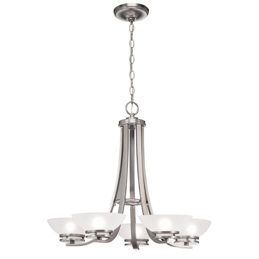 UPC 887912895500 product image for Hampton Bay 5-Light Brushed Nickel Contemporary Chandelier with Frosted Glass Sh | upcitemdb.com