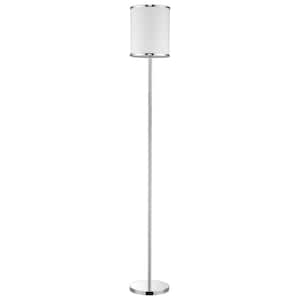 Lux II 65 in. 1-Light Polished Chrome Floor Lamp With Metal Trimmed Off-White Shantung Shade