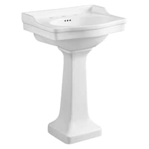 Traditional Pedestal Combo Bathroom Vessel Sink in White with 8 in. Widespread