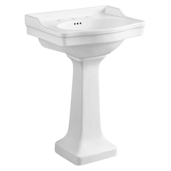 Kingston Brass Traditional Pedestal Combo Bathroom Vessel Sink in White with 8 in. Widespread
