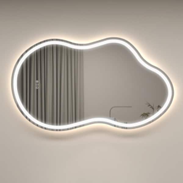 49 in. W x 27 in.H Novelty/Specialty Frameless LED Lighted Anti-Fog Tempered Glass Irregular Wall Bathroom Vanity Mirror