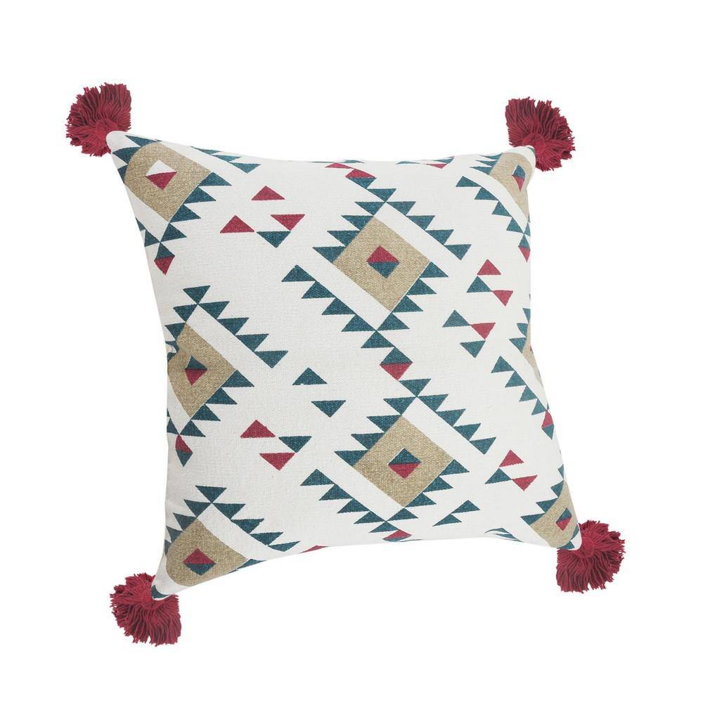 Southwestern Geometric Cotton Blend Throw Pillow with Tassels
