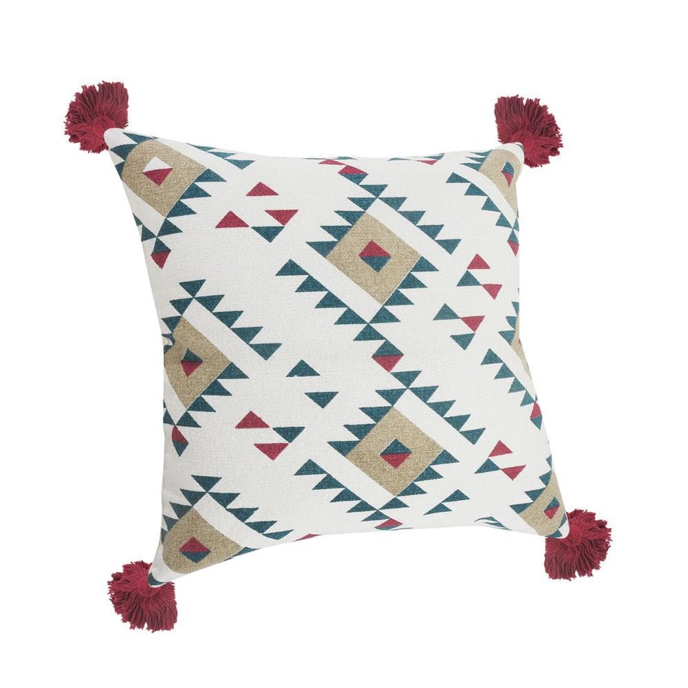 Southwestern Geometric Cotton Blend Throw Pillow with Tassels