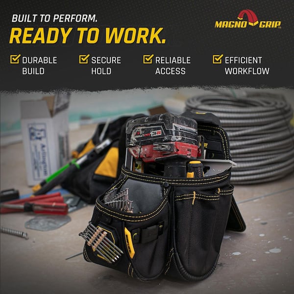 Snap Lock Contractor Tool Pouch with Magnetic Storage and Tape Measure Clip