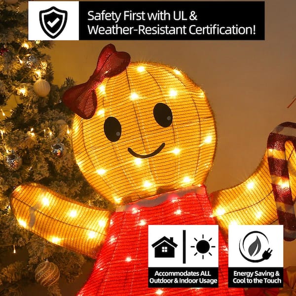 Starfree 42 in. 3D Gingerbread Girl Outdoor Christmas Decoration